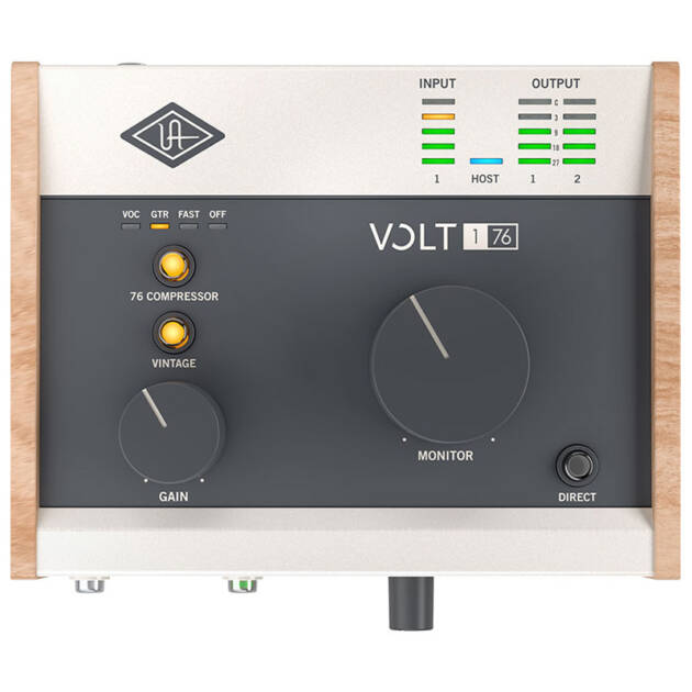 Universal Audio Volt 176 es una interfaz de audio USB-C de escritorio con 1 entrada / 2 salidas, conversión de audio profesional, previo de micrófono Vintage integrado, compresor analógico basado en el mítico 1176 de UA. Para Mac, PC, iPad y iPhone.