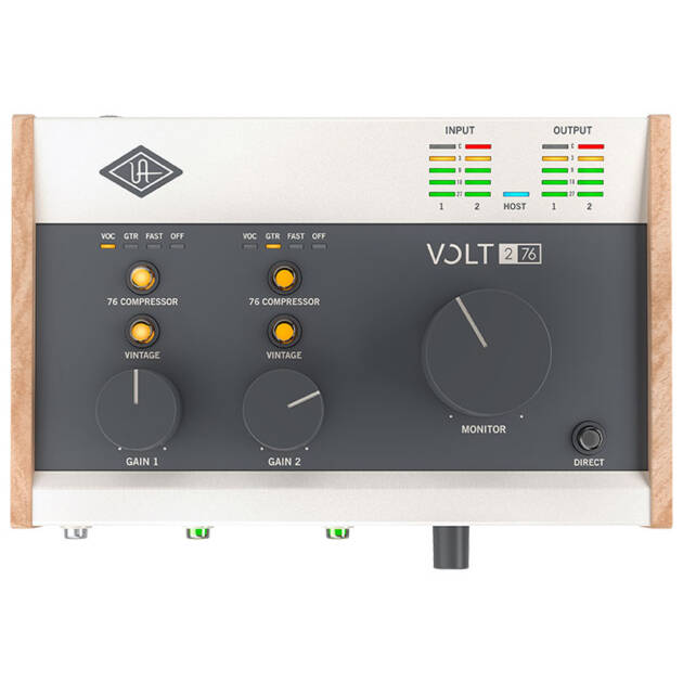 Universal Audio Volt 276 es una interfaz de audio USB-C de escritorio con 2 entradas / 2 salidas, conversión de audio profesional, previo de micrófono Vintage integrado, compresor analógico 76 y alimentación por bus, diseñada para Mac, PC, iPad y iPhone