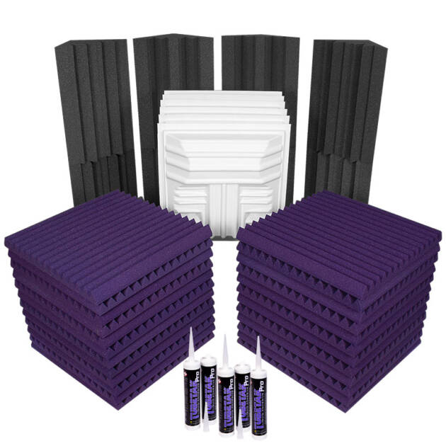 Auralex Deluxe Plus Roominator Kit, pack de espumas acústicas. 24 paneles absorbentes, 8 trampas de graves y 6 difusores. Controla la reverb y el eco.