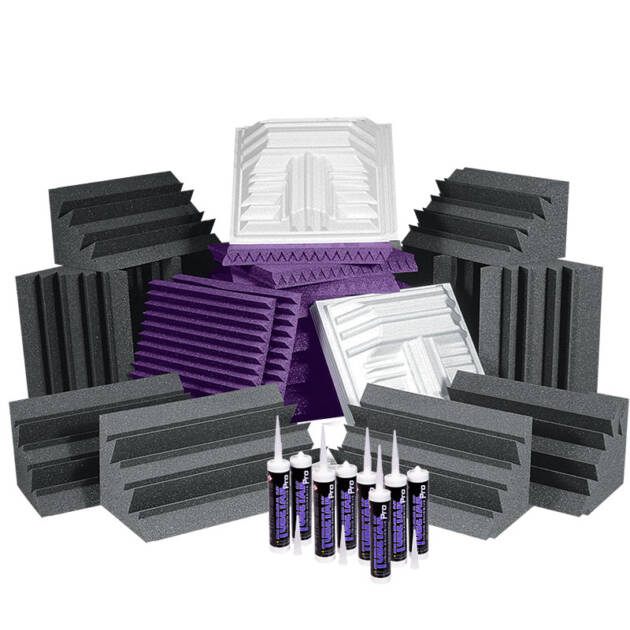 Auralex Pro Plus Roominator Kit Purple es uno de los packs de tratamiento acústico más populares. Este set de espumas acústicas incluye 36 paneles absorbentes, 12 trampas de graves, 8 difusores y 8 botes de adhesivo