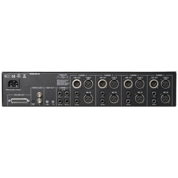 Universal Audio 4-710D Twin-Finity es un preamplificador de micrófono de cuatro canales. Vista conexiones