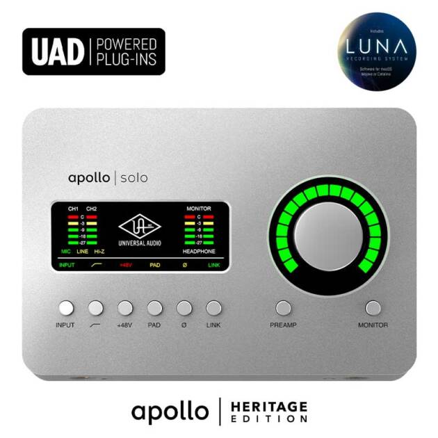 La interfaz de audio Universal Audio Apollo Solo Heritage Edition es un sistema ideal para llevar a cabo tareas de grabación, edición y producción de audio con una alta calidad de sonido