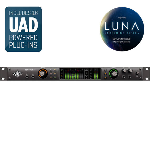 Universal Audio Apollo x6 es una interfaz de audio Thunderbolt 3 de 16 x 22 que ofrece una alta calidad de conversión de audio, 2 previos Unison, procesamiento de plug-ins UAD HEXA Core, monitorización de sonido surround e integración con el sistema de grabación LUNA