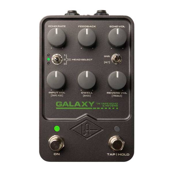 Universal Audio UAFX Galaxy '74 Tape Echo & Reverb es un pedal de retardo estéreo con efectos de eco analógico clásico de mediados de los 70 y reverberación de muelles