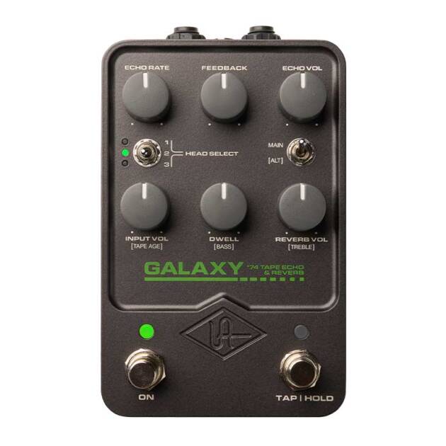 Universal Audio UAFX Galaxy '74 Tape Echo & Reverb es un pedal de retardo estéreo con efectos de eco analógico clásico de mediados de los 70 y reverberación de muelles