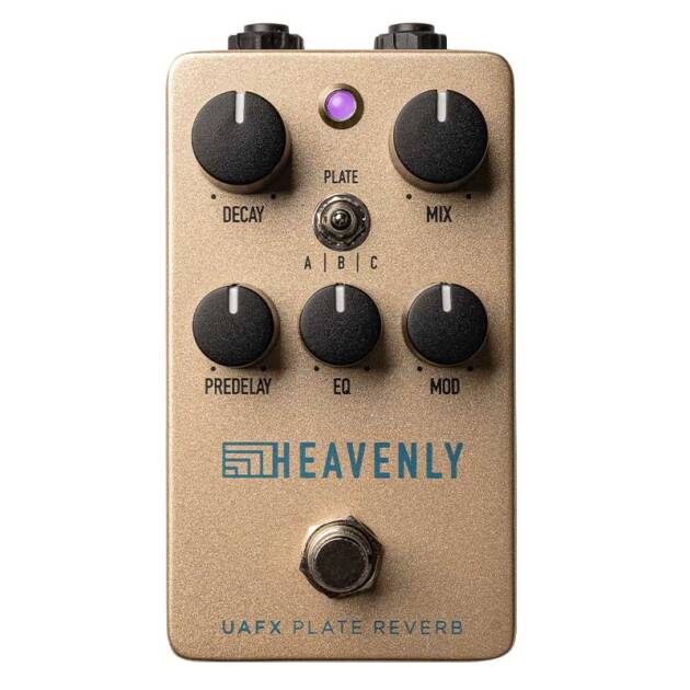 Universal Audio UAFX Heavenly Plate Reverb es un pedal de efectos de guitarra con tres emulaciones de reverberación de placas de estudio vintage