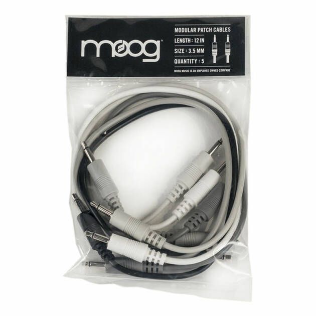 Moog Patch Cables 30 cm ofrece un pack de cables TS de 3,5 mm tipo latiguillo para el sintetizador Moog Mother-32. Los cables están codificados por colores.