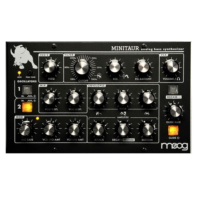 Moog Minitaur es un módulo sintetizador de bajos analógico monofónico de sobremesa, con el mítico Filtro Moog Ladder