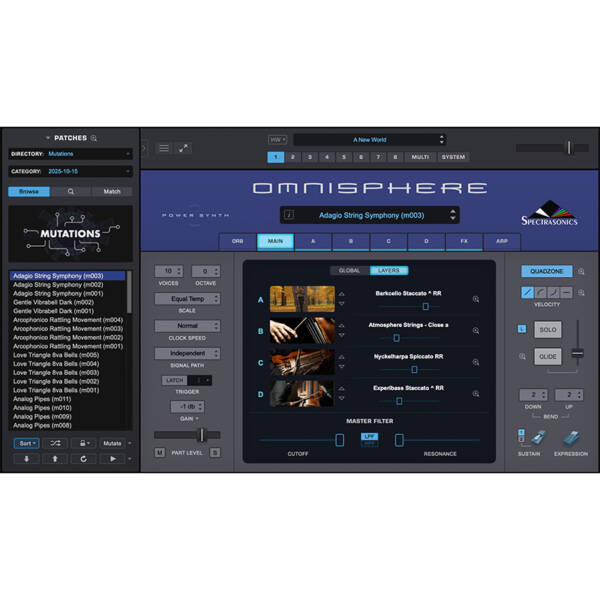 Spectrasonics Omnisphere 3 es un instrumento virtual de síntesis avanzada que incorpora 18 bibliotecas exclusivas, más de 41.405 sonidos y una ampliación significativa del módulo de efectos