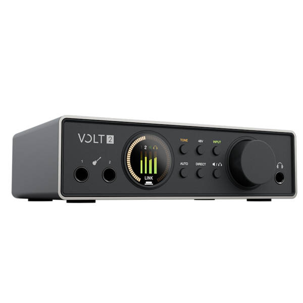 Universal Audio Volt 2 Gen 2 es una interfaz de audio USB de 2 entradas y 4 salidas, con conversión de 32 bits/192 kHz, dos previos Tone Shaping, pantalla Smart Display y funciones Auto-Gain y Clip Protection