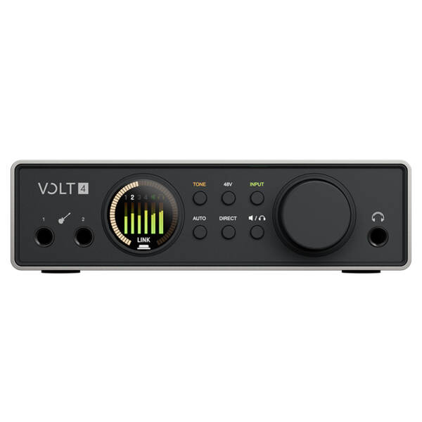 Universal Audio Volt 4 Gen 2 es una interfaz de audio USB de 12 entradas y 6 salidas, con conversión de 32 bits/192 kHz, dos previos Tone Shaping, entradas Hi-Z y expansión óptica ADAT o S/PDIF.